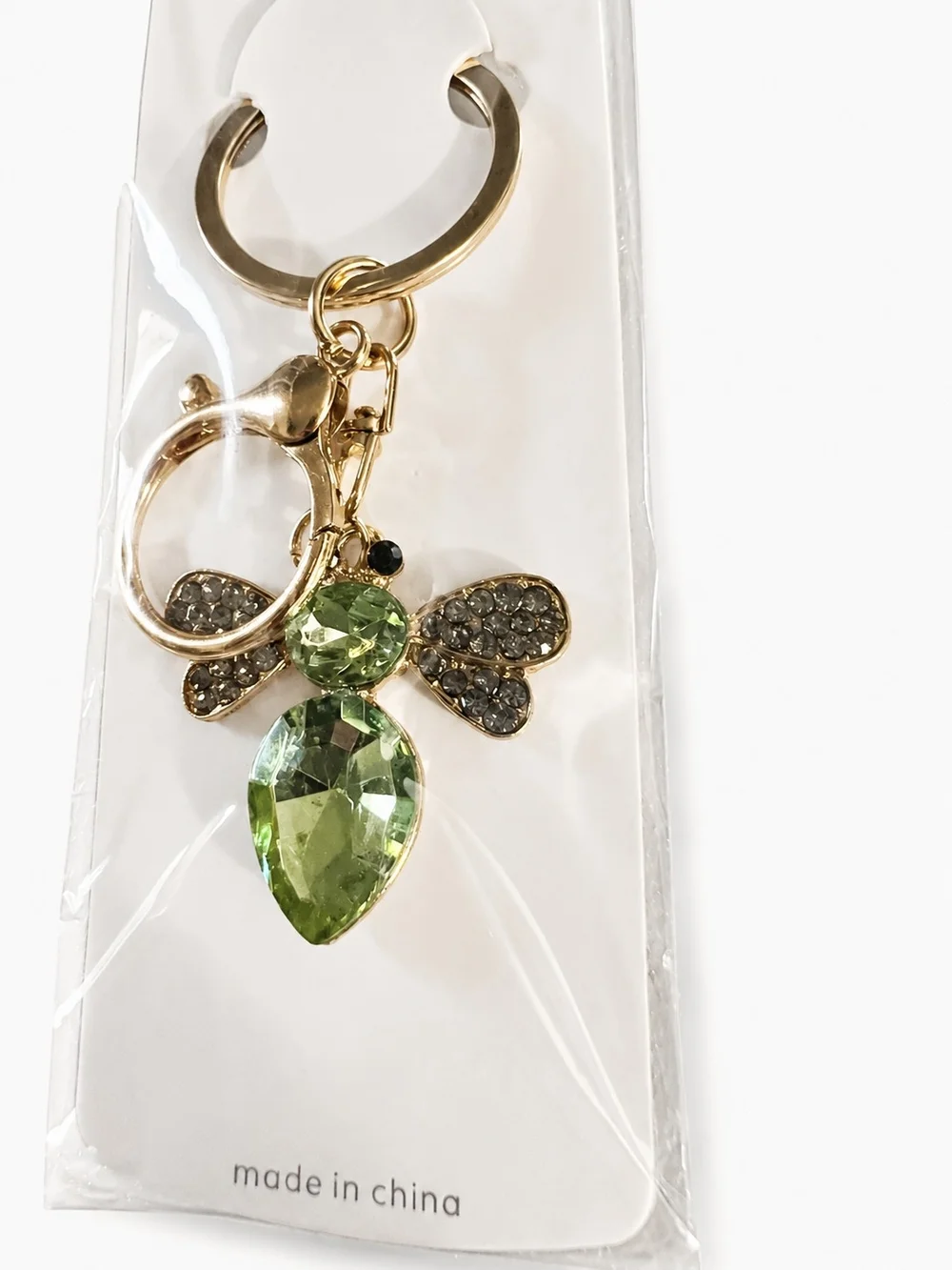 Mint Gold-Tone Bee Key & Card Holder with Green Crystal Stones
